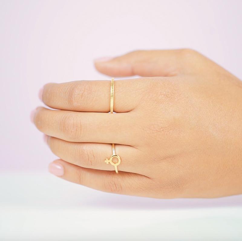 Wear it loud and proud. The Female Symbol Ring was inspired by all the support and help that Katie has received from the leading ladies in her life. When you wear this ring, we hope you feel empowered and ready to be the lady boss that you are. Handmade in California by Katie Dean Jewelry.