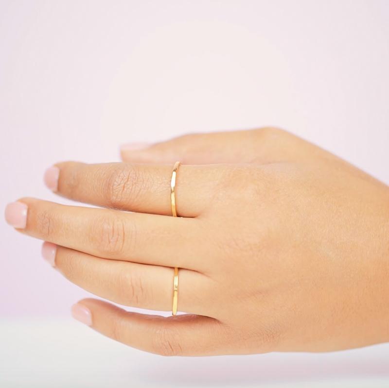 The Hammered Band Rings are clean cut with a little edge that's all in the detail! Say hello to the perfect stacking ring, a great addition to your daily ring stack.