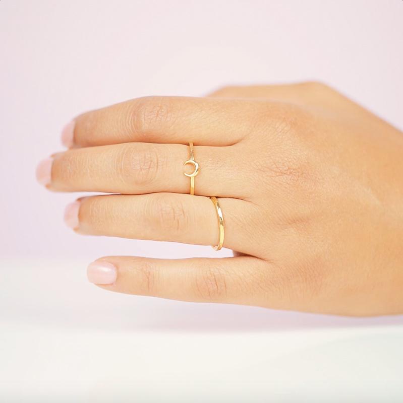 The dainty Moon Ring is worn wonderfully alone or stacked with others and adds the perfect bohemian touch to your look.