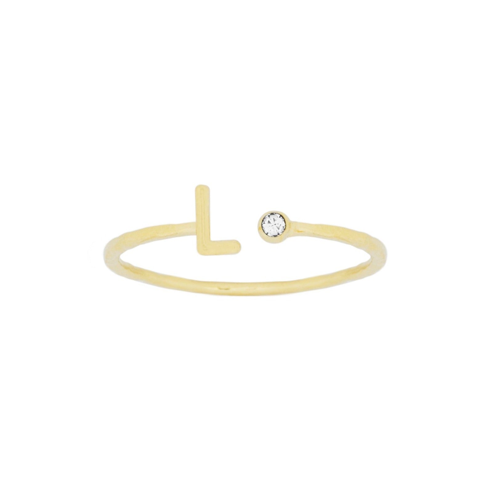 Dainty Gold Initial Ring handmade in America by Katie Dean Jewelry, stacking minimalist ring.