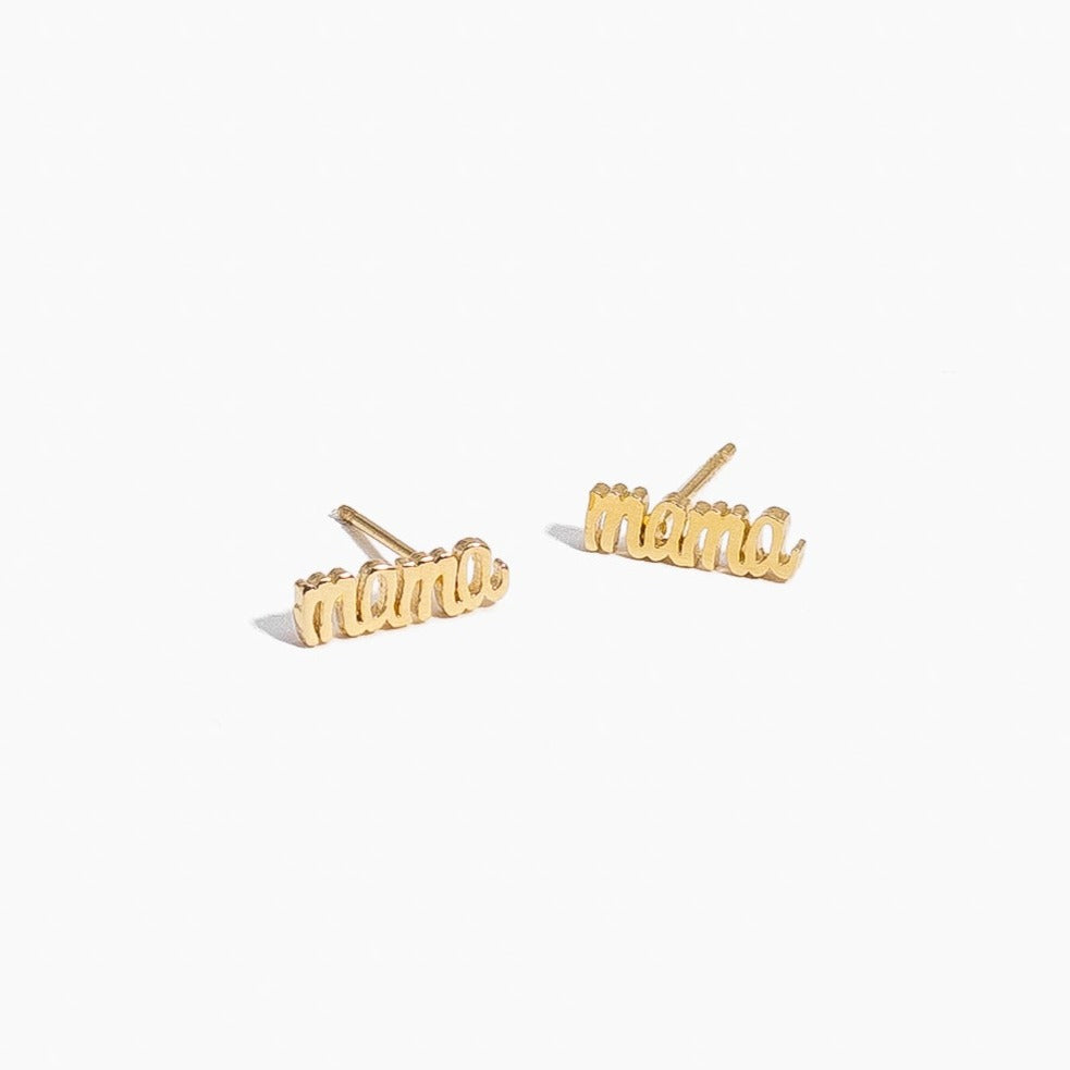 Gold Mama Studs, dainty hypoallergenic earrings by Katie Dean Jewelry, made in America, perfect for the minimal jewelry lovers