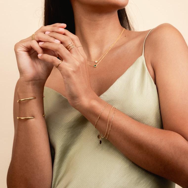 Dainty gold bracelets featuring the Linked Bracelet and Gold Rolo Bracelet, Minimal Bracelet Set handmade by Katie Dean Jewelry