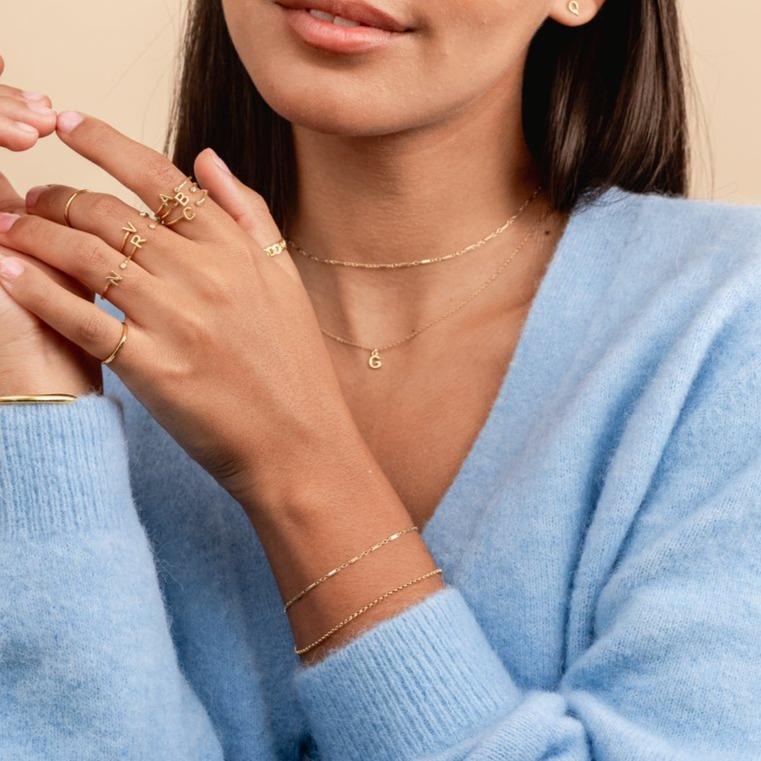 Dainty gold bracelets featuring the Linked Bracelet and Gold Rolo Bracelet, Minimal Bracelet Set handmade by Katie Dean Jewelry