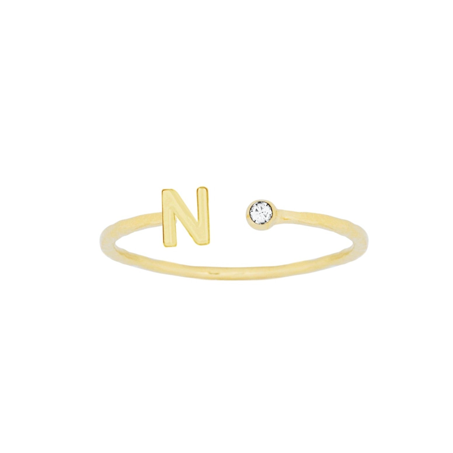 Dainty Gold Initial Ring handmade in America by Katie Dean Jewelry, stacking minimalist ring.