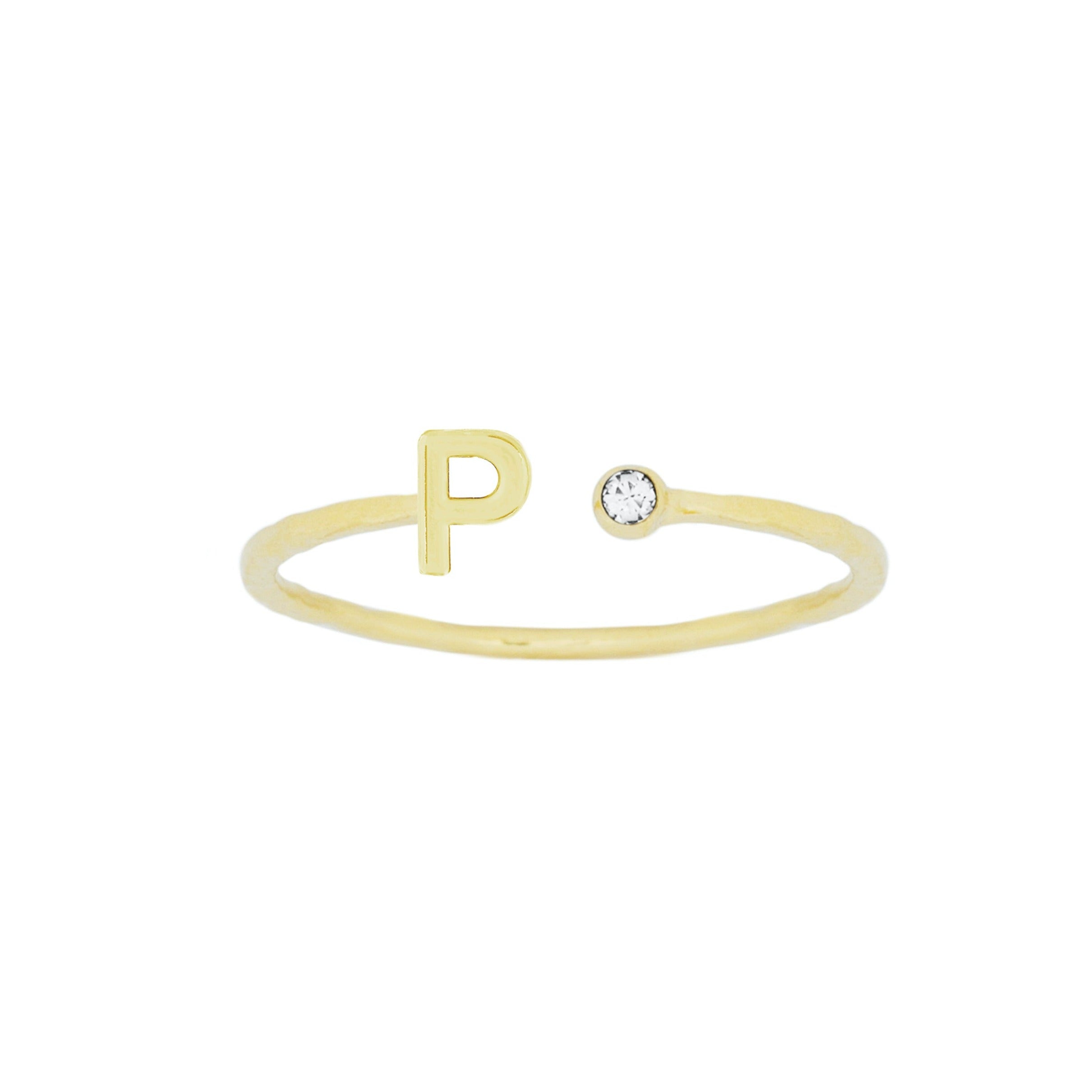 Dainty Gold Initial Ring handmade in America by Katie Dean Jewelry, stacking minimalist ring.