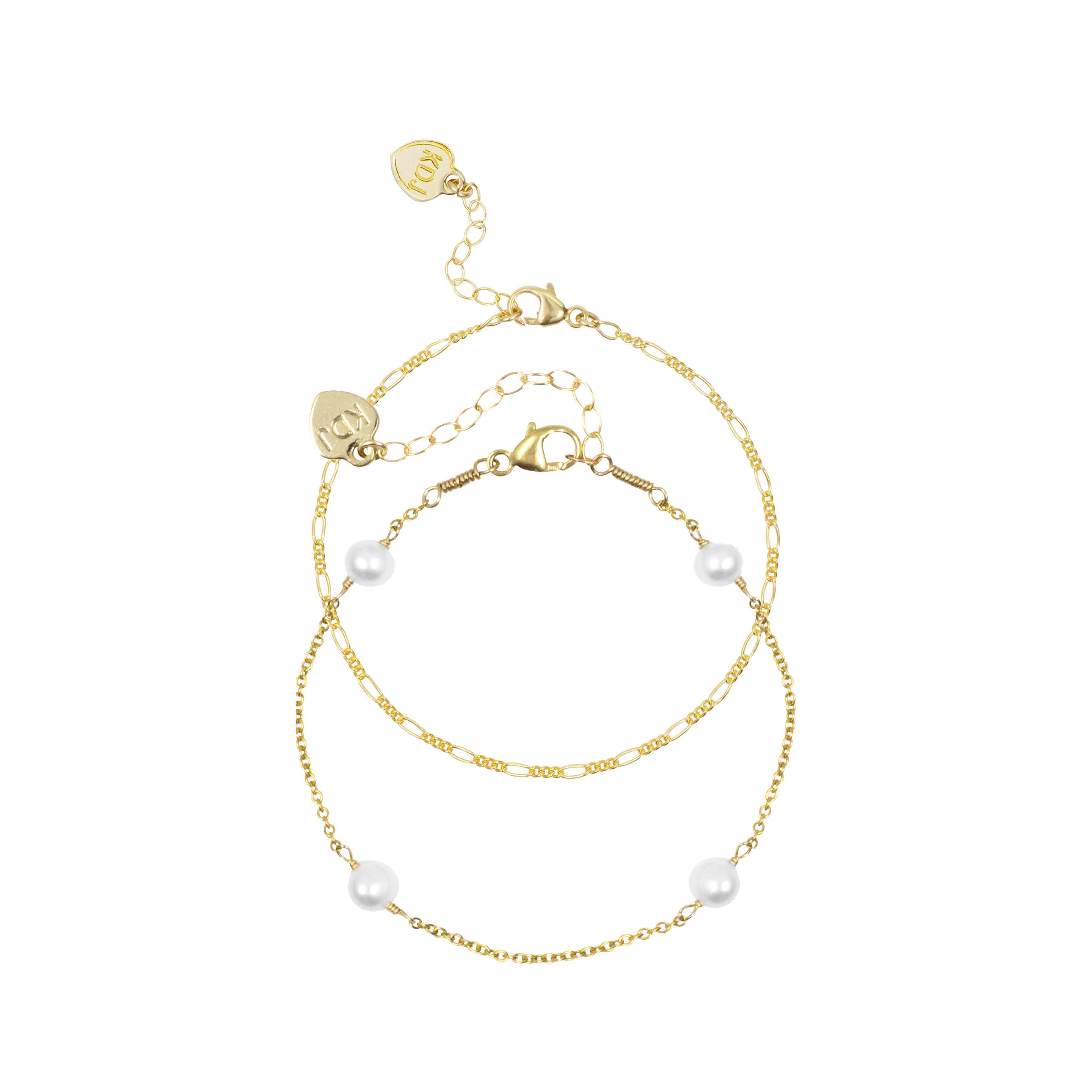 Pearl Bracelet Set, comes with one Figaro chain bracelet and one Pearl Bracelet, handmade by Katie Dean Jewelry