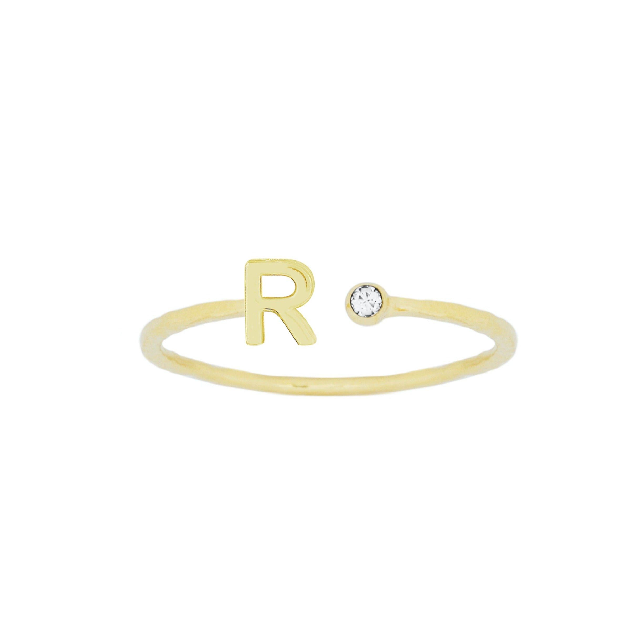 Dainty Gold Initial Ring handmade in America by Katie Dean Jewelry, stacking minimalist ring.