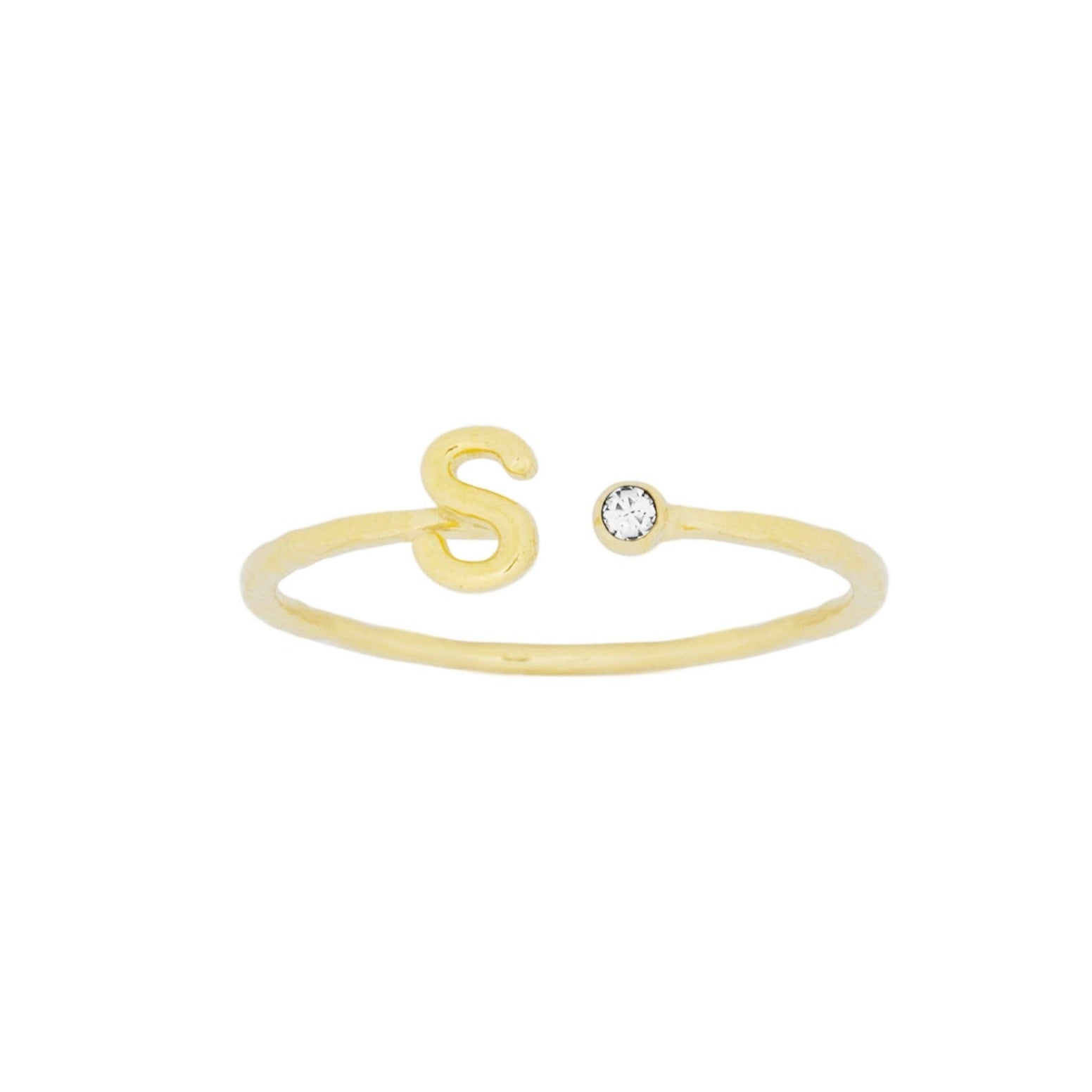 Dainty Gold Initial Ring handmade in America by Katie Dean Jewelry, stacking minimalist ring.