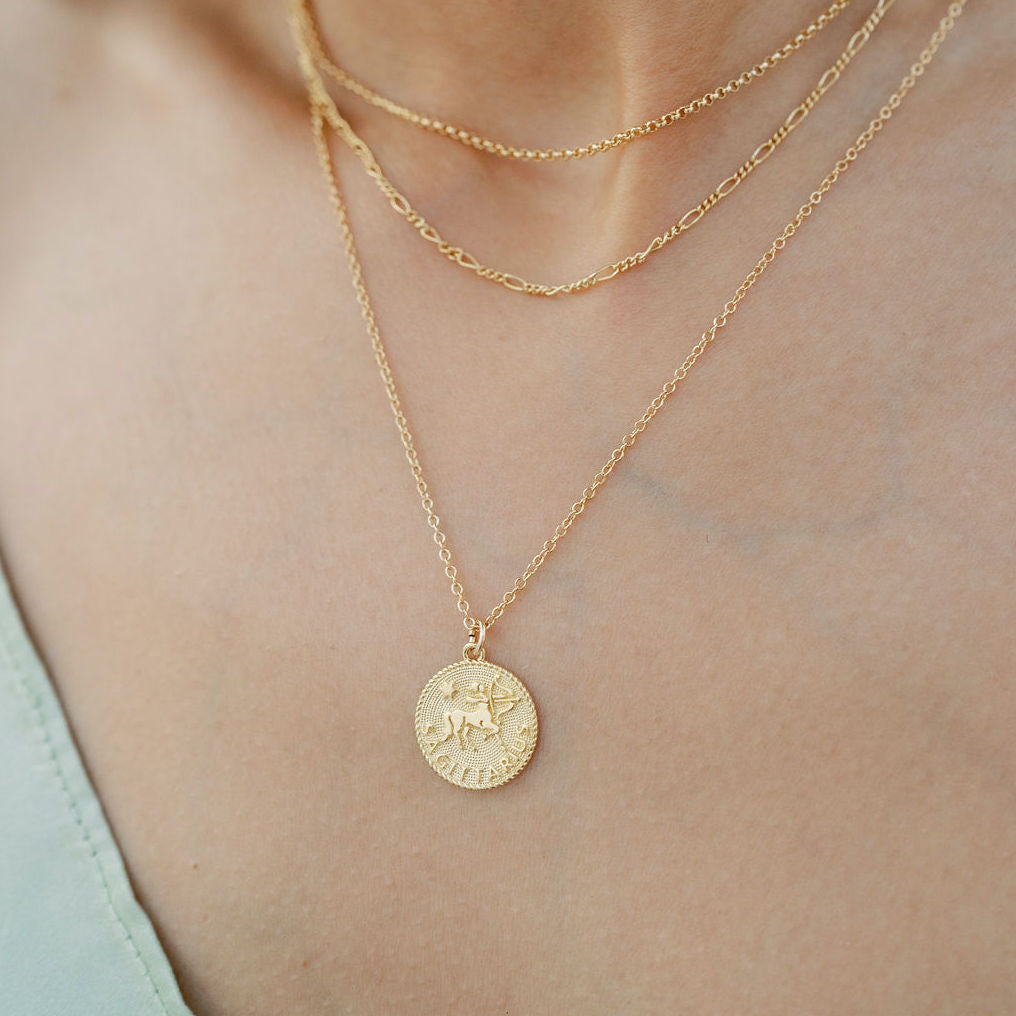 Sagittarius Zodiac Necklace_Nov 23-Dec 21_Katie Dean Jewelry_horoscope sign_Zodiac Collection, dainty handmade necklaces_gold rolo choker_figaro chain choker