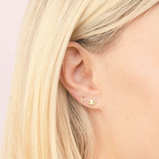 Good vibes all around with this Moon and Evil Eye Earring Set. Give the gift of good luck and fortune to yourself or to that special someone. Handmade in California by Katie Dean Jewelry. Nickel free and hypoallergenic.