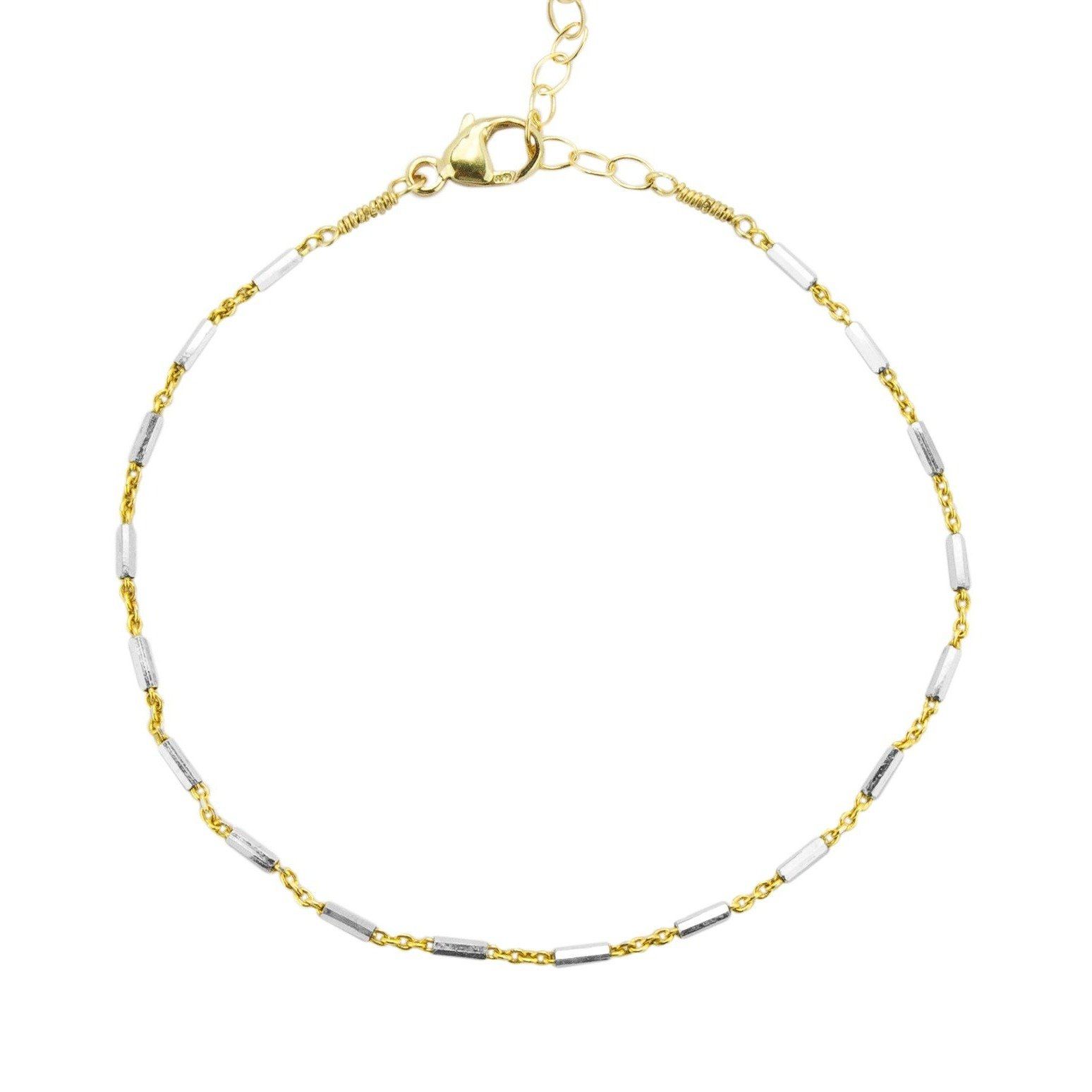 Silver and Gold link chain bracelet handmade by Katie Dean Jewelry shown on a white background.