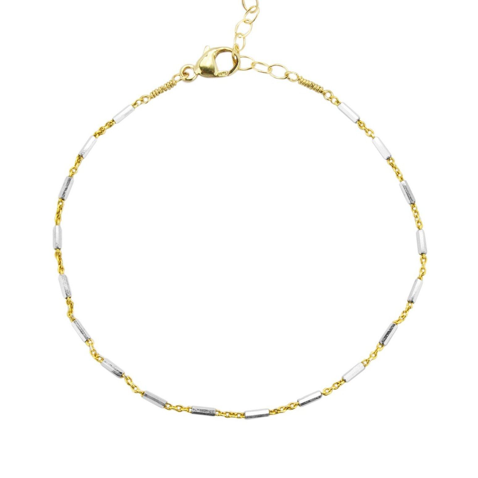 Silver and Gold link chain bracelet handmade by Katie Dean Jewelry shown on a white background.