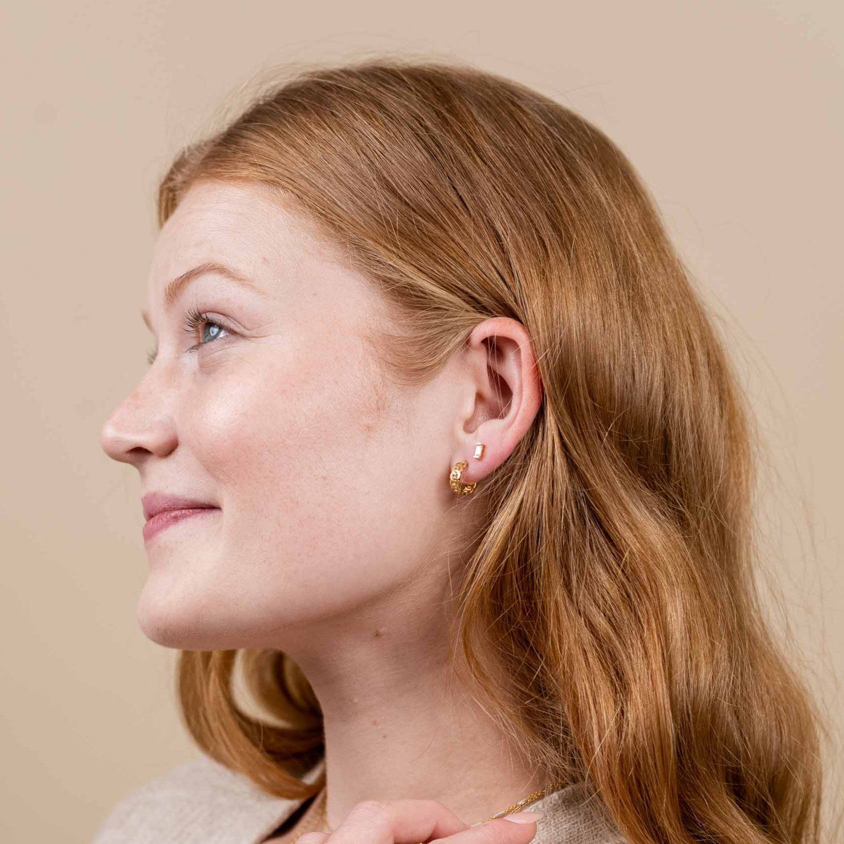 Timeless Earring Set_Baguette Studs_Figaro Chain Hoops_Handmade in America by Katie Dean Jewelry