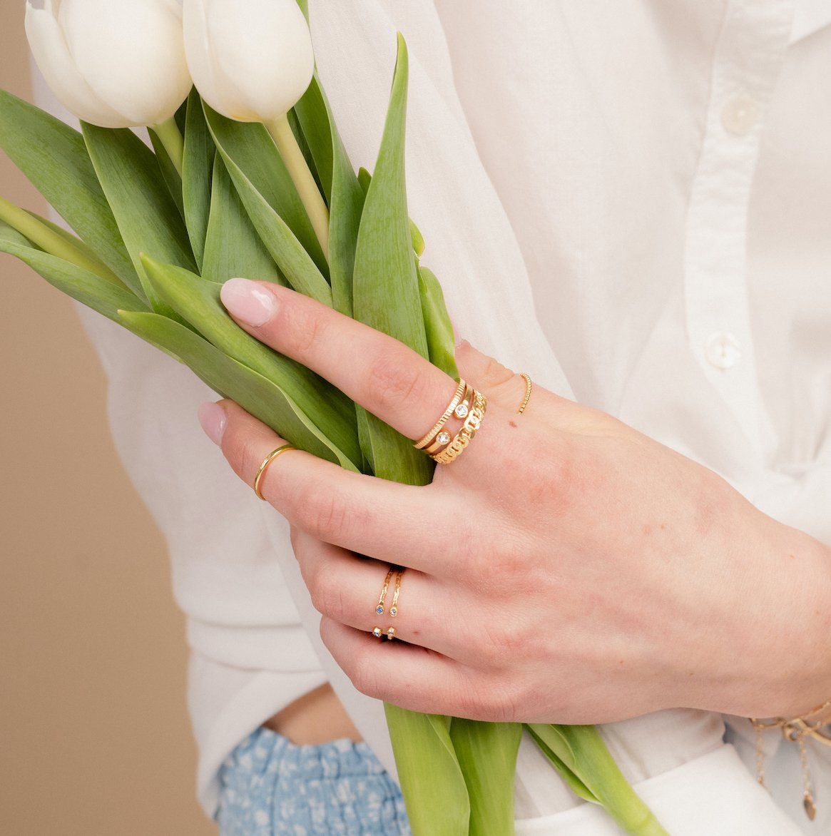 Two Gem Ring, Coin Ring, Figaro Chain Ring, Birthstone Rings, Katie Dean Jewelry handmade in America