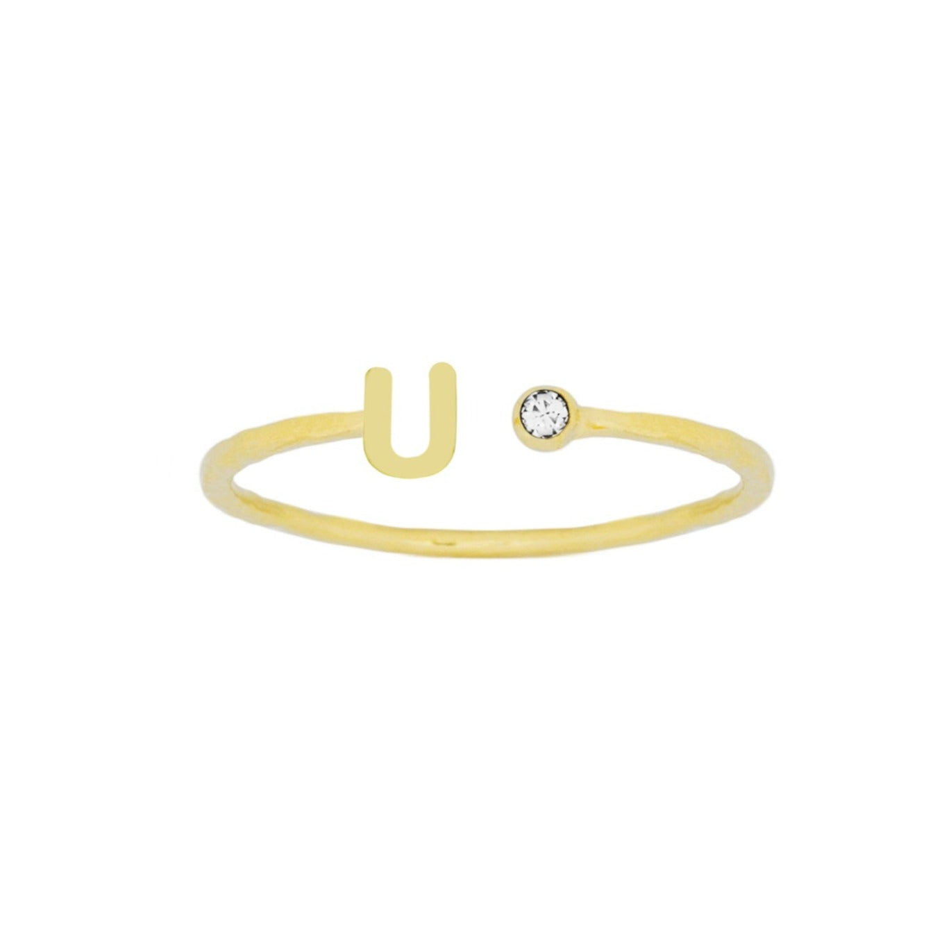 Dainty Gold Initial Ring handmade in America by Katie Dean Jewelry, stacking minimalist ring.