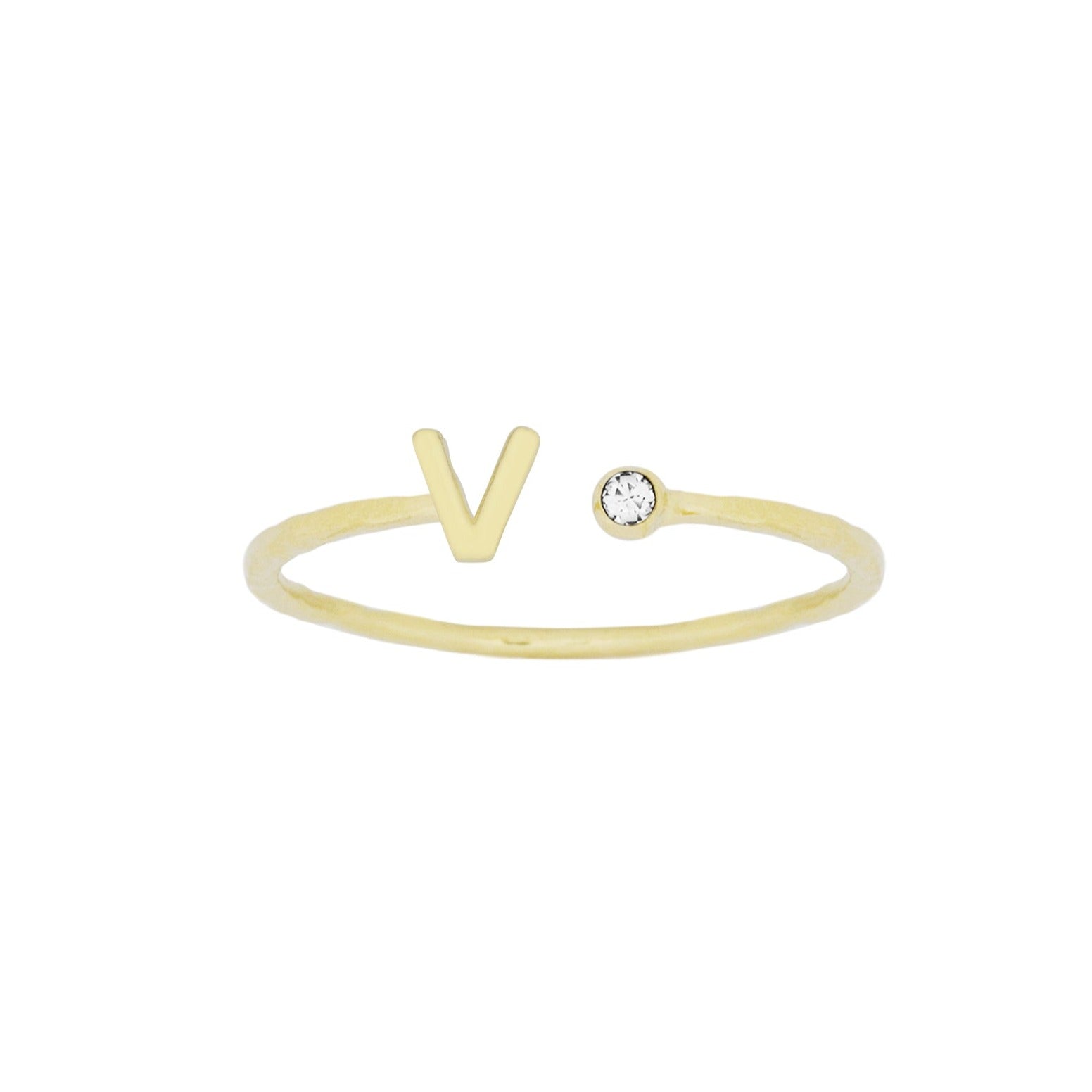 Dainty Gold Initial Ring handmade in America by Katie Dean Jewelry, stacking minimalist ring.