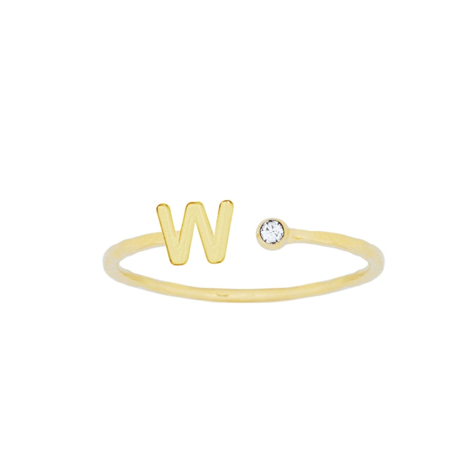 Dainty Gold Initial Ring handmade in America by Katie Dean Jewelry, stacking minimalist ring.