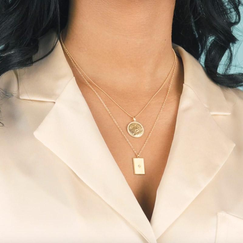 This set includes the Beaded Coin Necklace & Rectangle Necklace. Handmade in California by Katie Dean Jewelry.