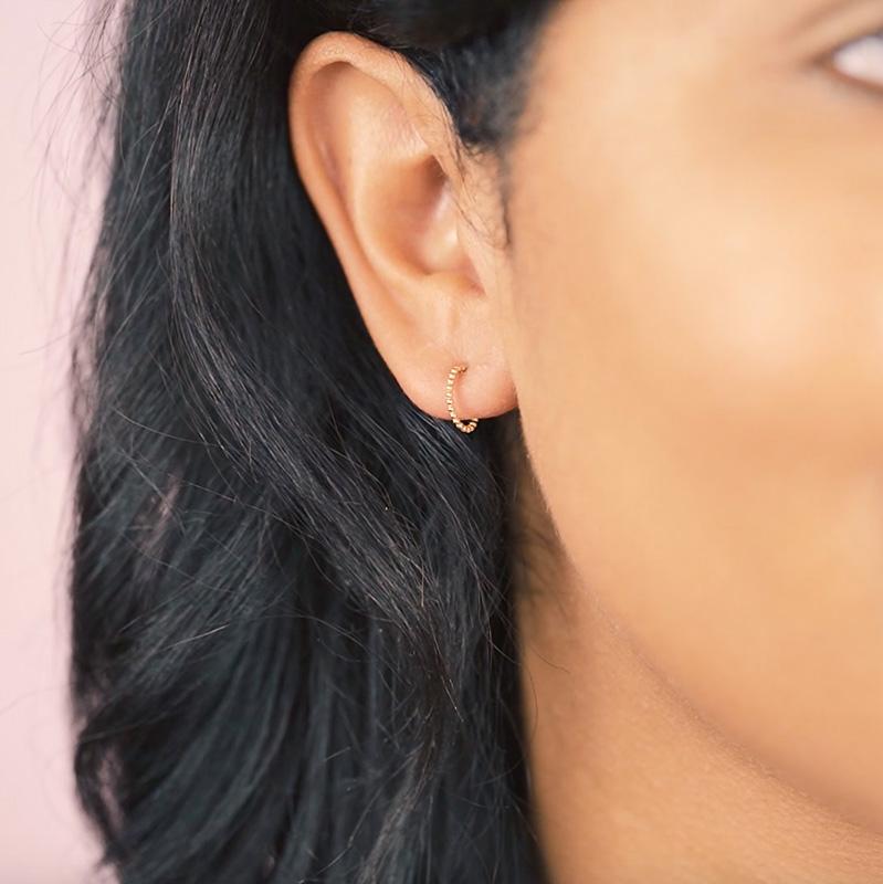 The Beaded Hoop Studs are a beautiful, classic pair of hoop earrings that you'll never want to take off. Handmade in California by Katie Dean Jewelry. Nickel free and hypoallergenic.