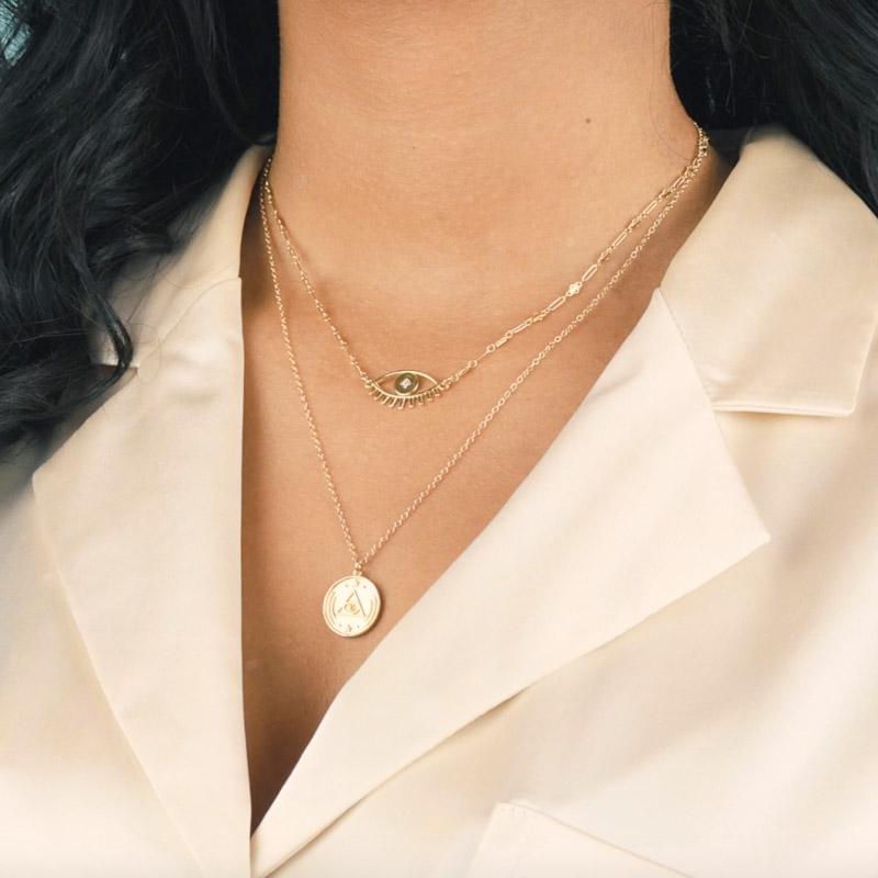 Good vibes all around with the Evil Eye Necklace and All Seeing Eye Necklace Set. Give the gift of good luck and fortune to yourself or to that special someone. Handmade in California by Katie Dean Jewelry.