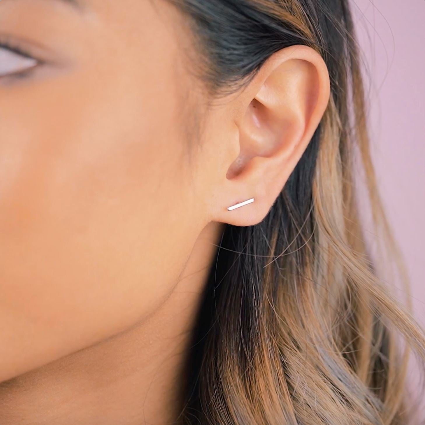 The Bar Studs. Made for the minimalist. Handmade in America by Katie Dean Jewelry. Solid 14k Yellow Gold. Nickel free and hypoallergenic.