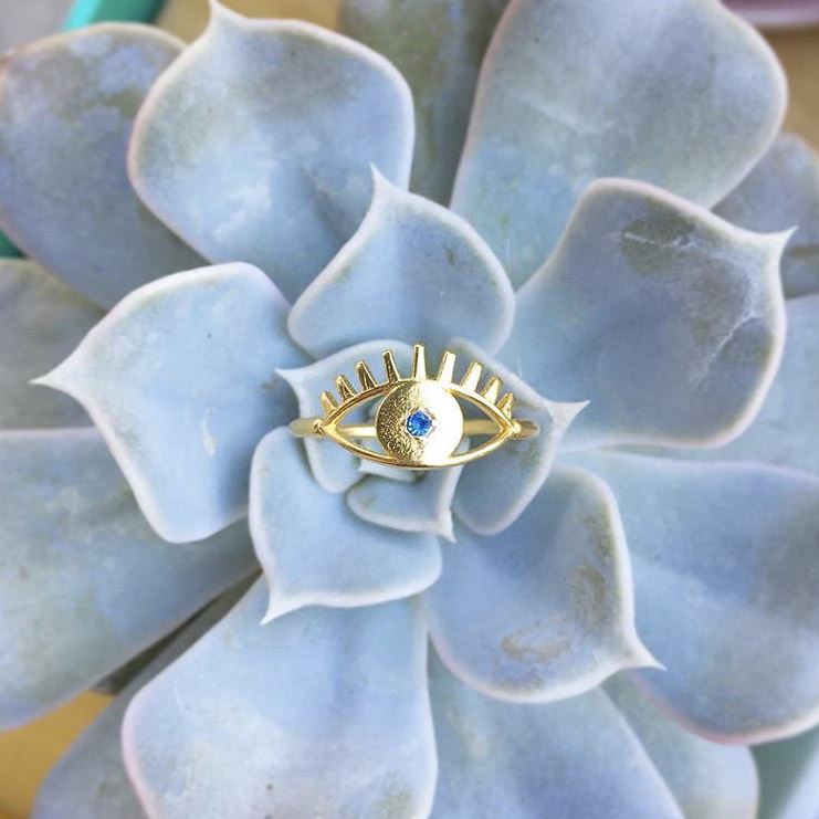 Evil Eye Ring, Katie Dean Jewelry, dainty gold stacking ring