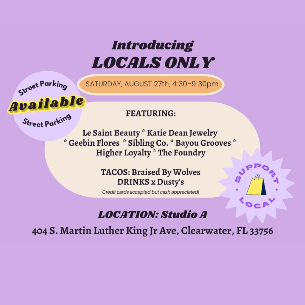 Locals Only Pop Up, in person event in Clearwater, FL, support local businesses hosted by Katie Dean Jewelry x Le Saint Beauty