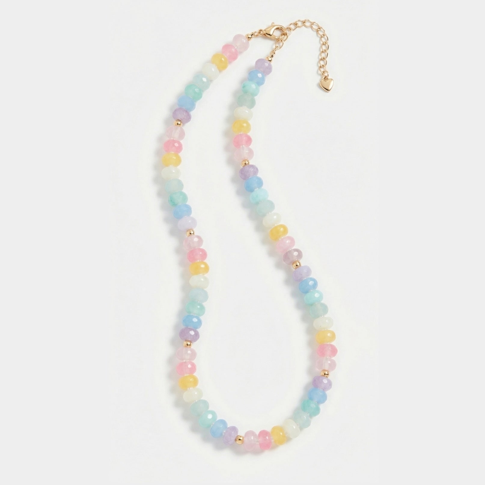 Beaded Candy Necklace with pastel rainbow semi-precious gemstone beads and gold-filled accents