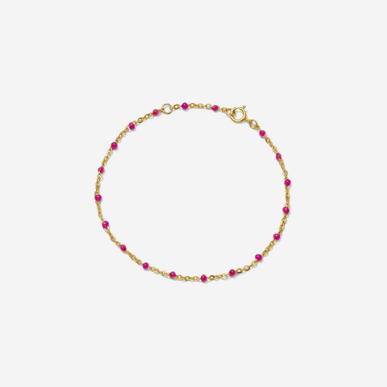 Enamel Chain Bracelet, amethyst colored enamel beads on gold chain, shown on a white background hand assembled by Katie Dean Jewelry in clearwater, FL.
