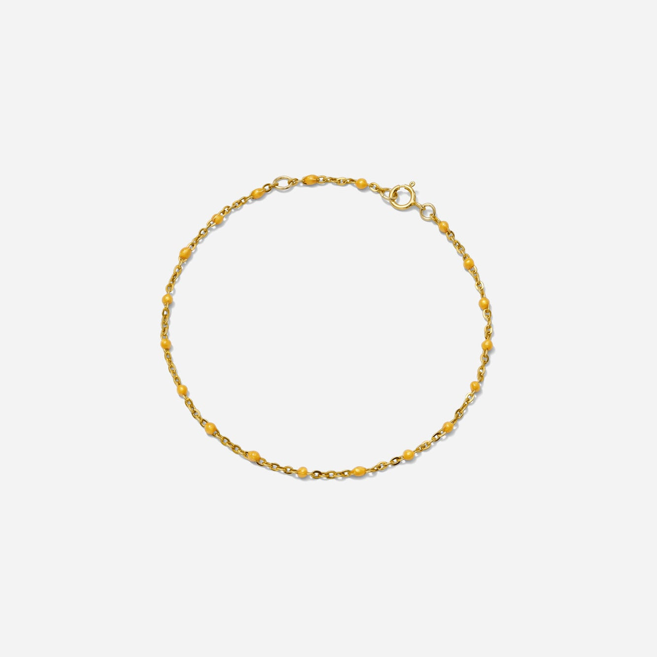 Enamel Chain Bracelet, yellow gold enamel beads on gold chain, shown on a white background hand assembled by Katie Dean Jewelry in clearwater, FL.