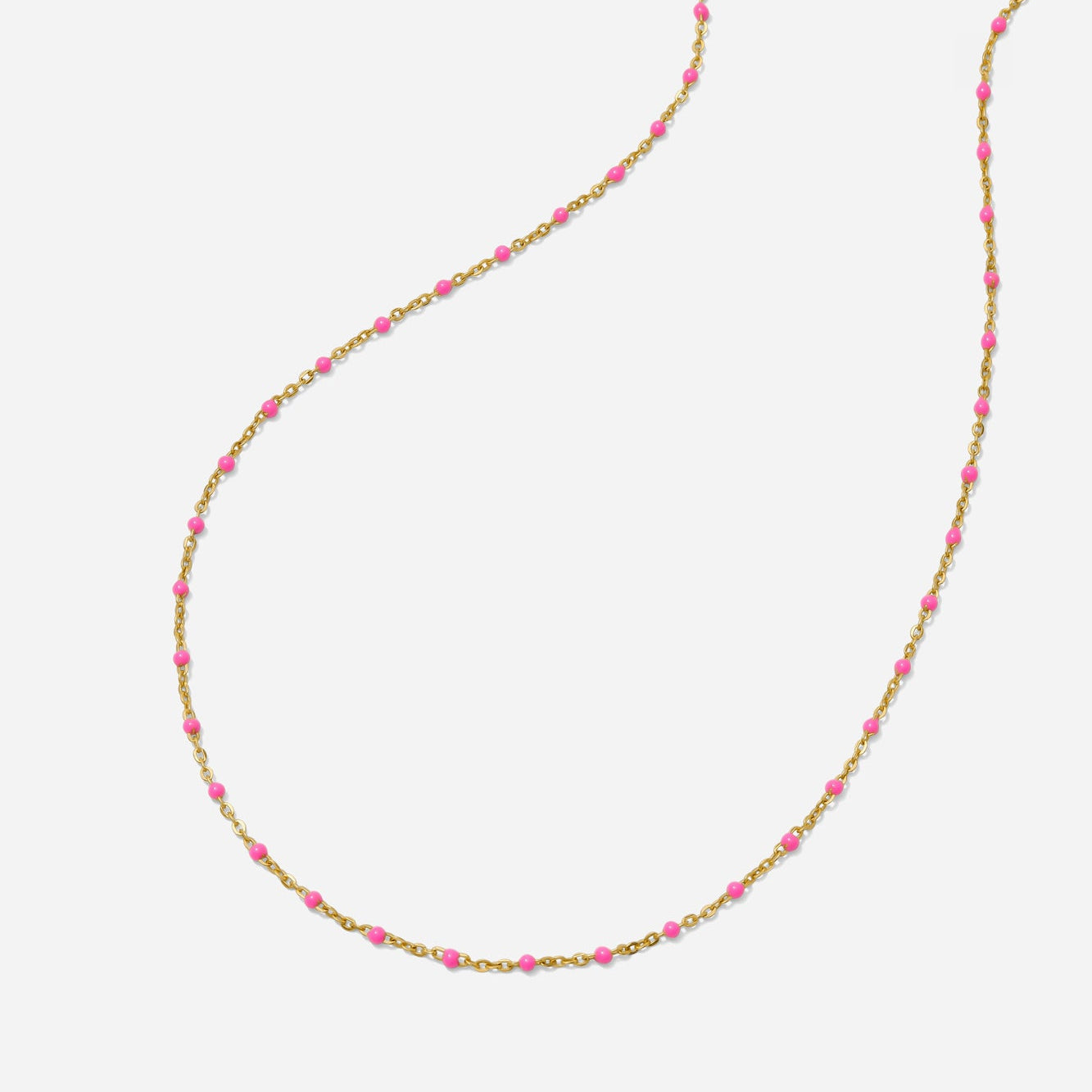 Pink: Gold enamel chain necklace with pink enamel beads by Katie Dean Jewelry