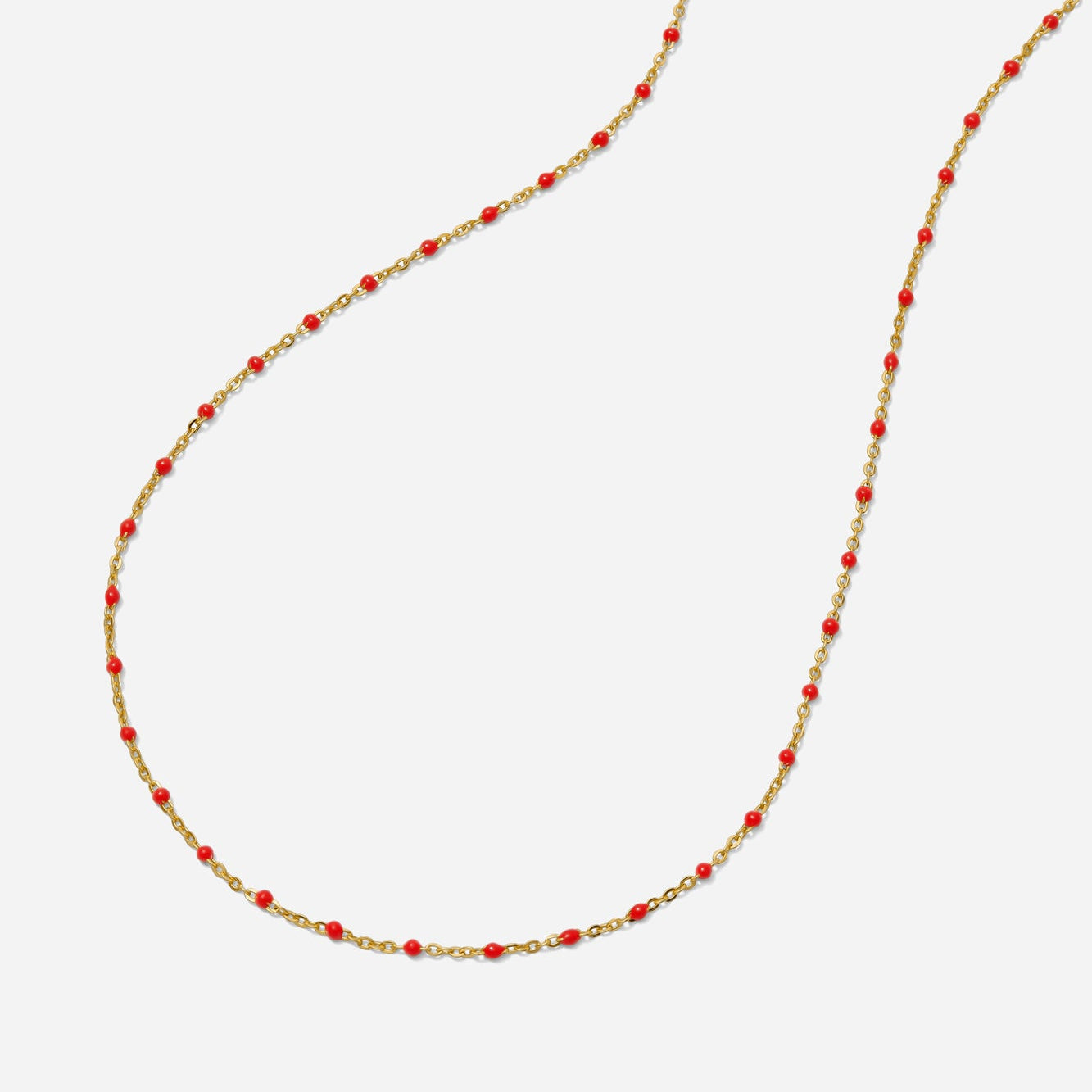 Red: Gold enamel chain necklace with Red enamel beads made by Katie Dean Jewelry