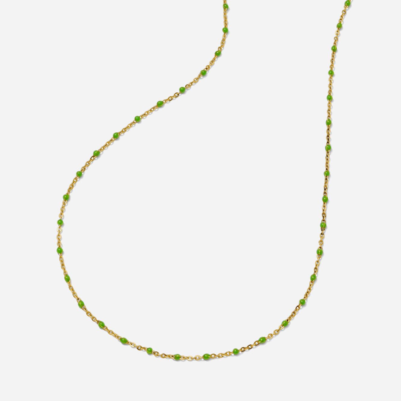 Peridot: Gold enamel chain necklace with peridot green enamel beads made by Katie Dean Jewelry