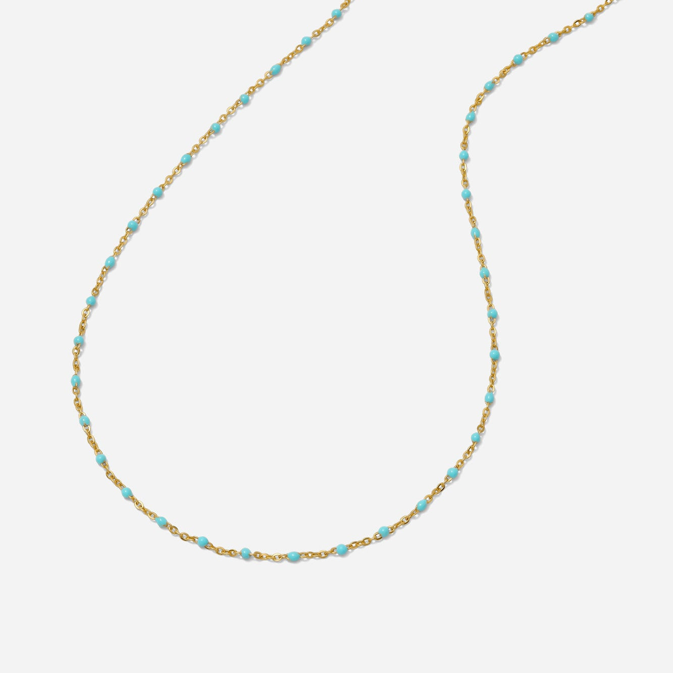 Turquoise: Gold enamel chain necklace with turquoise blue enamel beads made by Katie Dean Jewelry