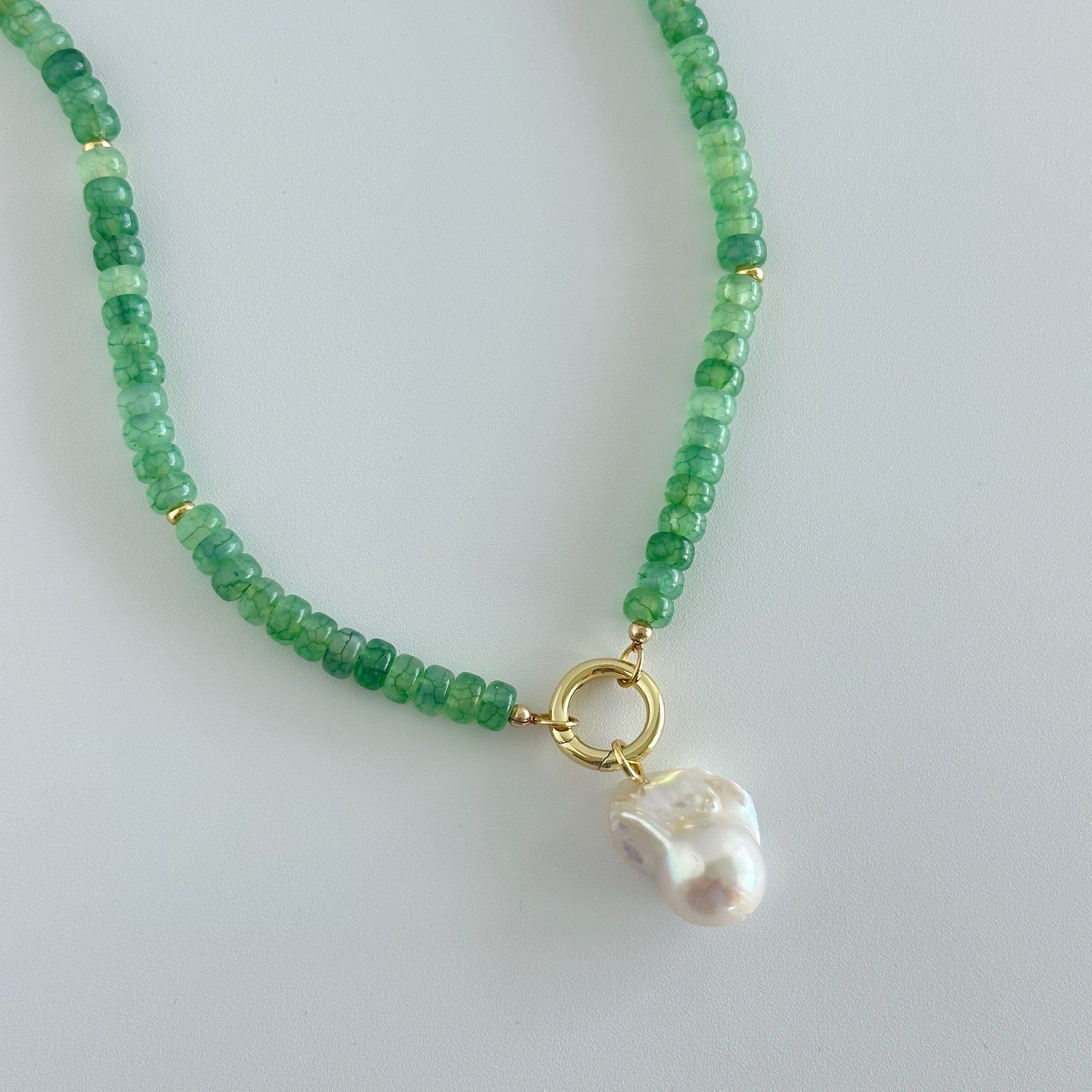 ネックレス・ペンダント Handmade green pearl necklace Green Goddess Pearl Necklace | Green Beaded Pearl Necklace | Fall
