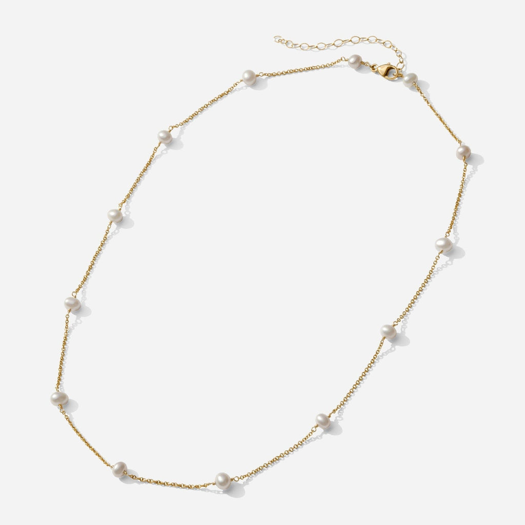 The Pearl Necklace as seen on a white background by Katie Dean Jewelry. Made in America.