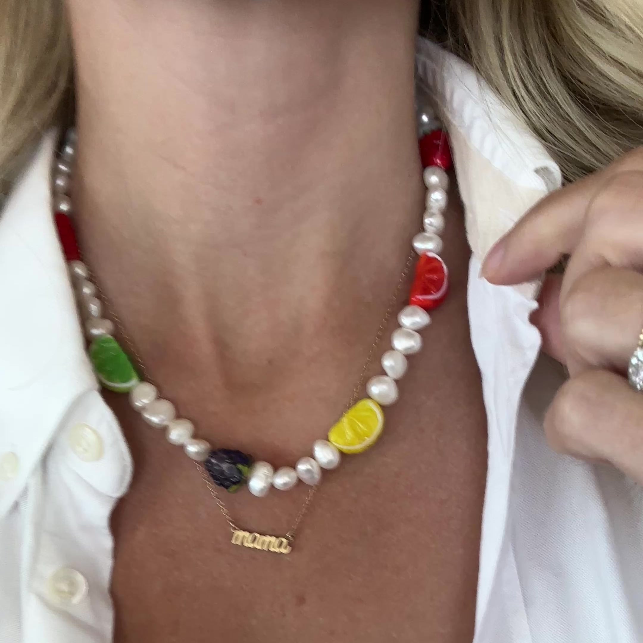 Fruit Salad Necklace – Pearl Necklace with Murano Glass Fruit