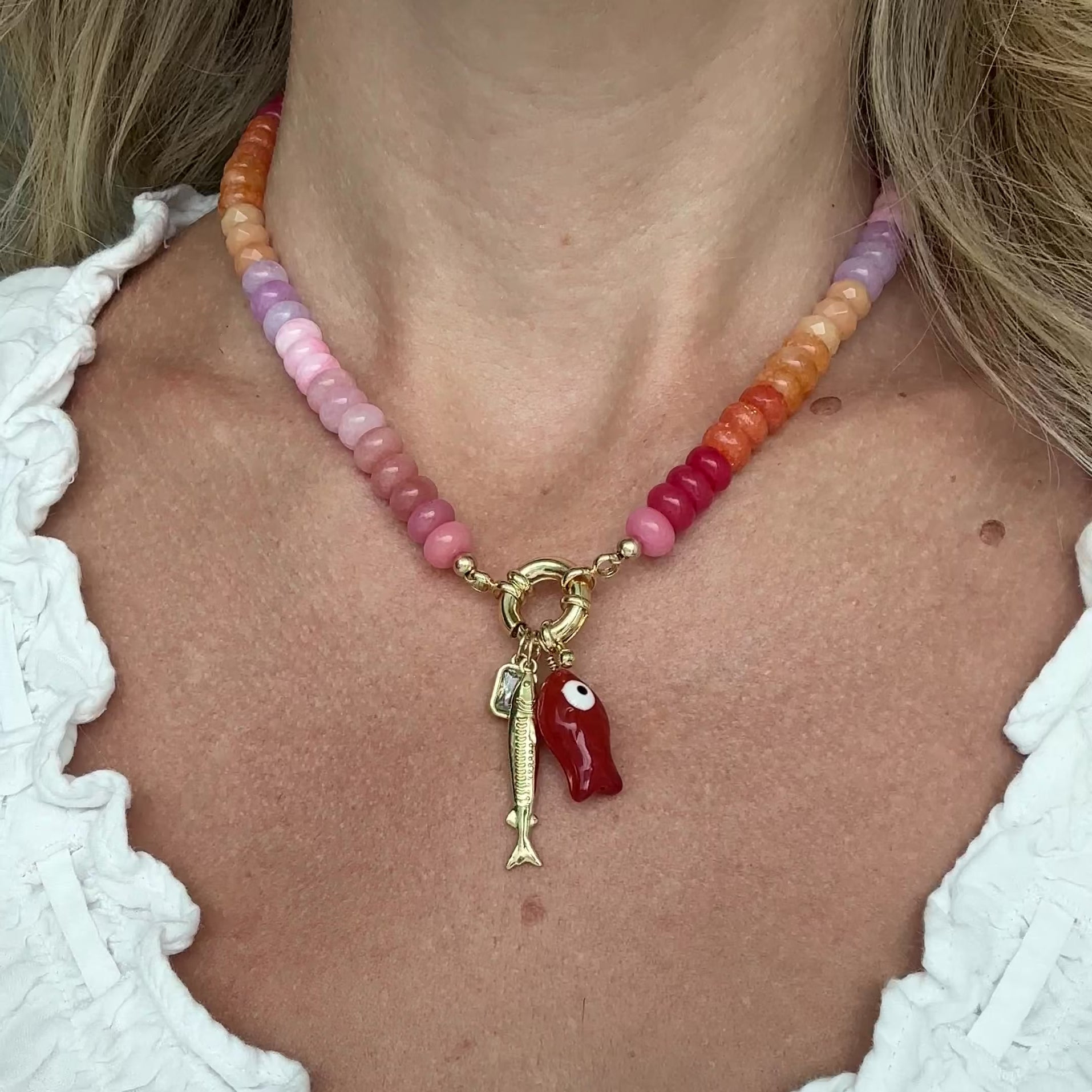 Sunset Candy Necklace – Colorful Gemstone Beaded Charm Necklace