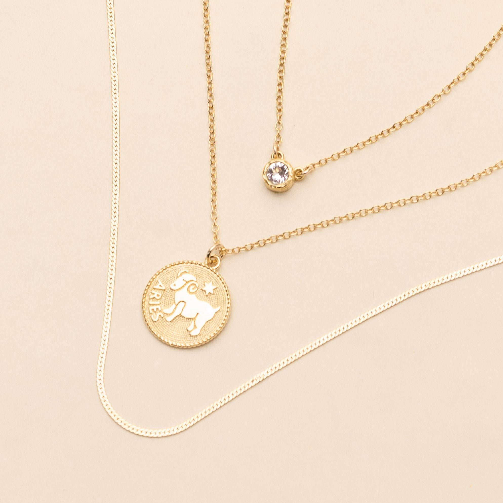 Aries Zodiac Necklace, April Birthstone Necklace, Herrinbone Chain, dainty handmade necklaces by Katie Dean Jewelry_59 square
