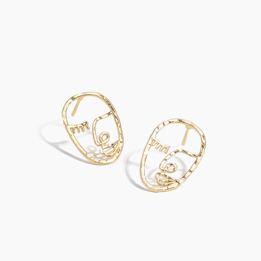 Gold Artist Face Studs, dainty hypoallergenic earrings by Katie Dean Jewelry, made in America, perfect for the  minimal jewelry lovers, matisse inspired 