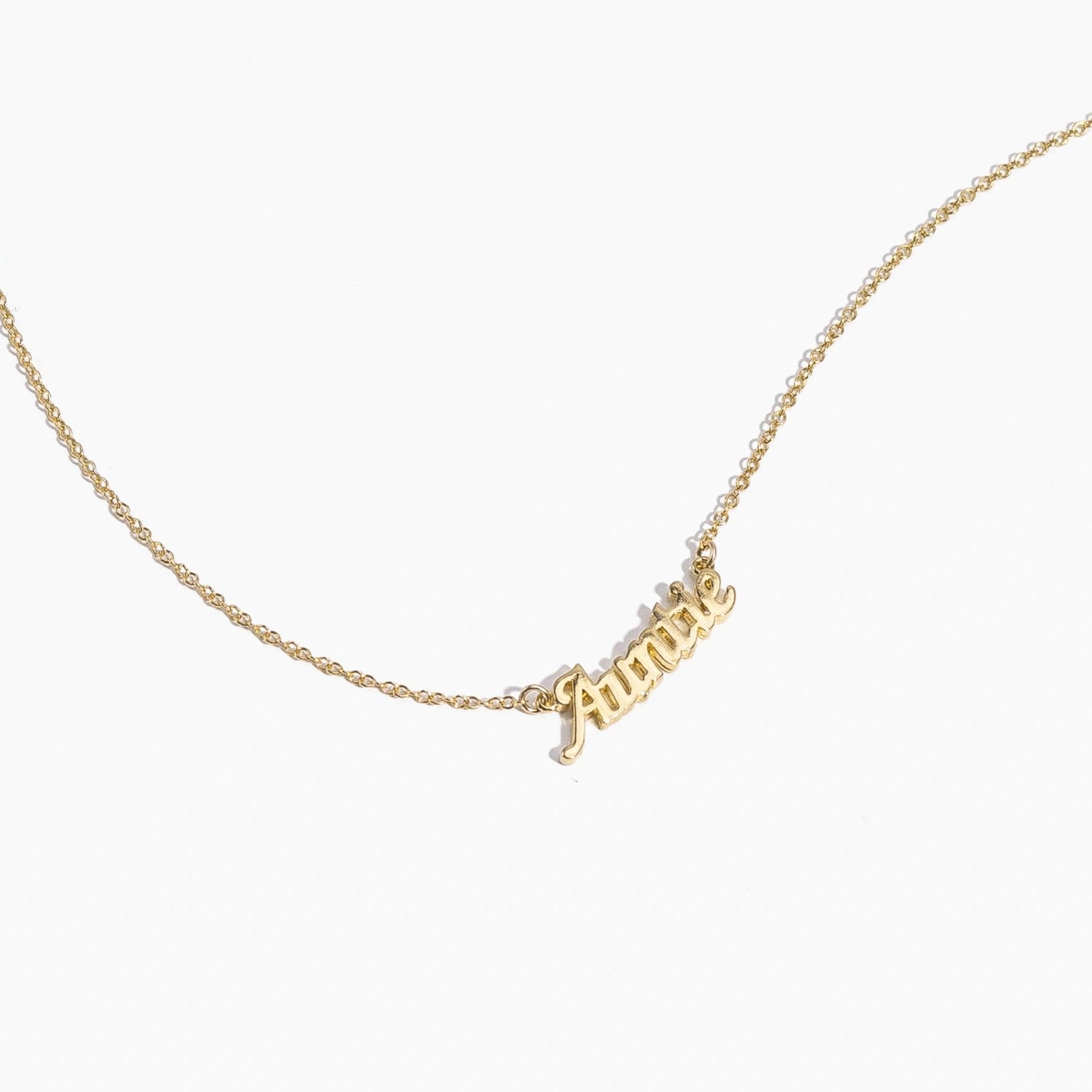Gold Auntie Necklace by Katie Dean Jewelry, made in America, perfect for the dainty minimal jewelry lovers 
