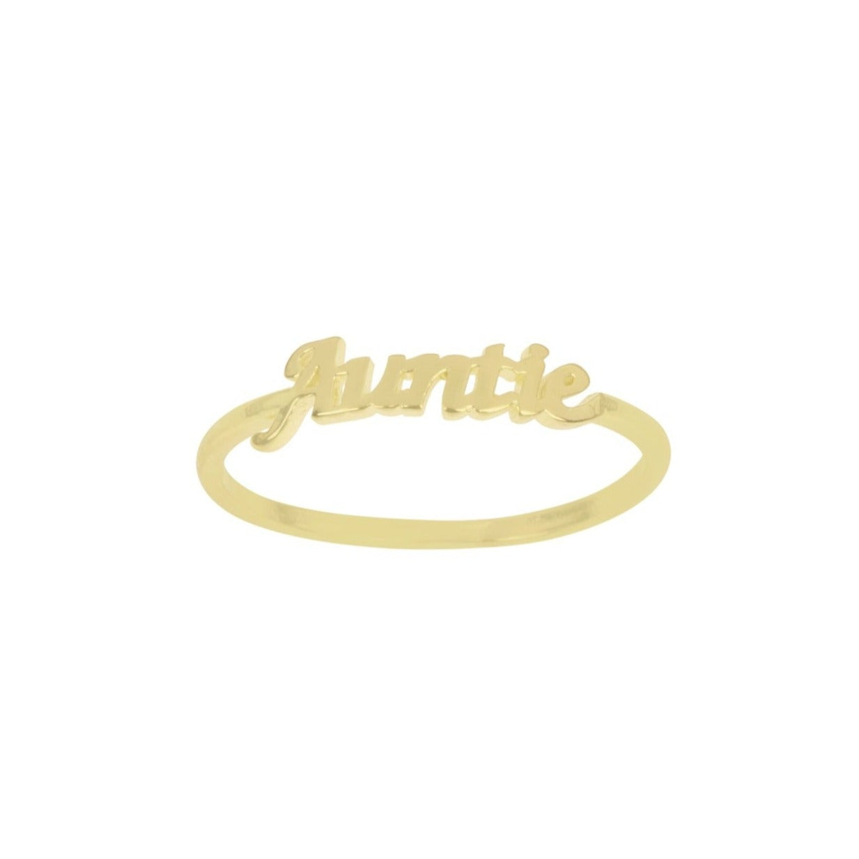 Dainty, delicate gold Auntie stacking ring, made in America by Katie Dean Jewelry