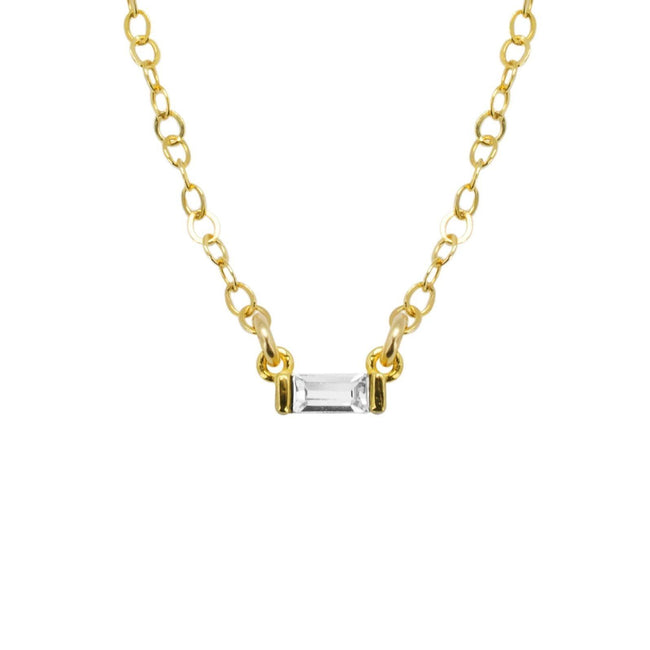 The Baguette Necklace, a beautiful classic piece to add to your everyday necklaces. Handmade in California by Katie Dean Jewelry.
