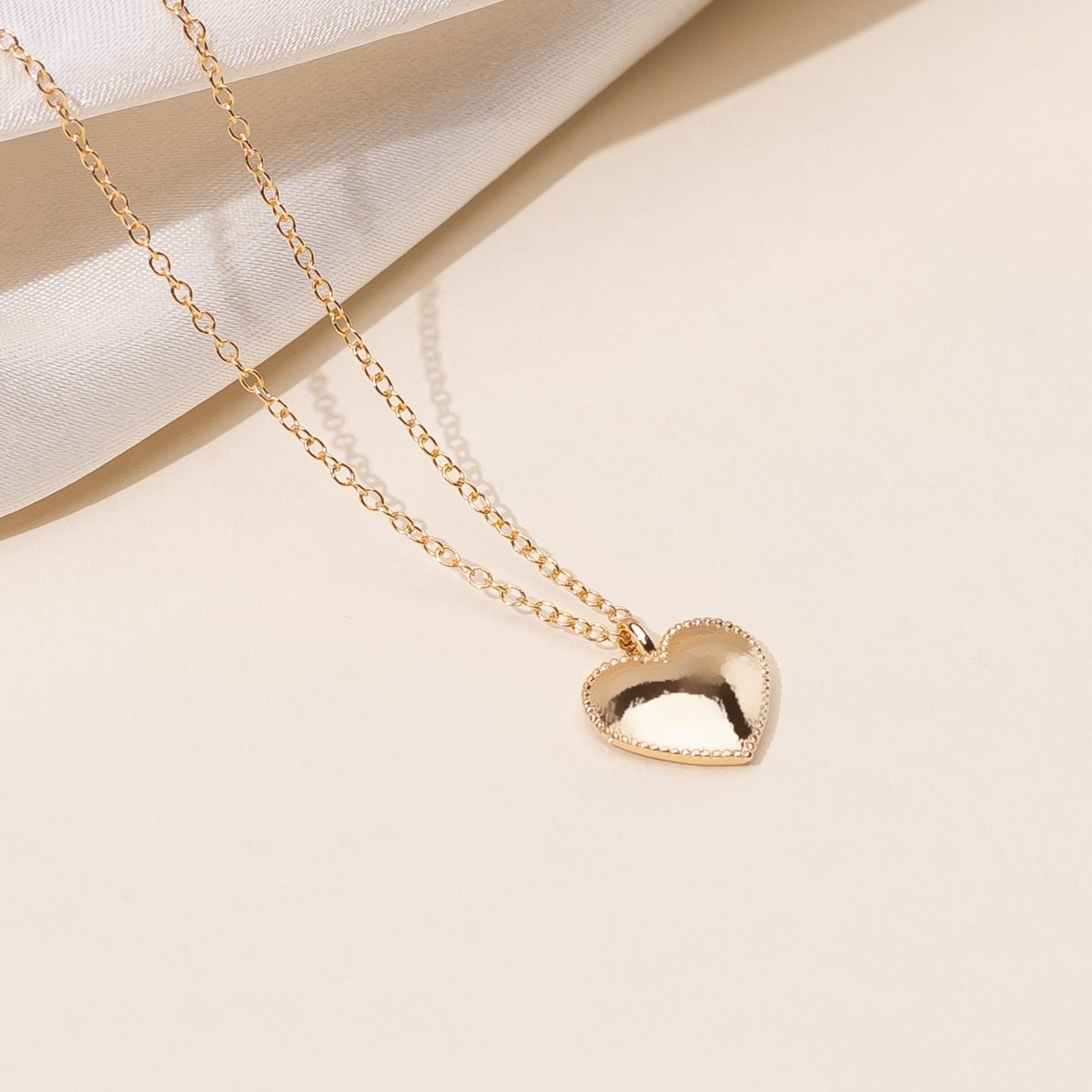 Beaded Heart Necklace_dainty minimal heart necklace_handmade in America by Katie Dean Jewelry