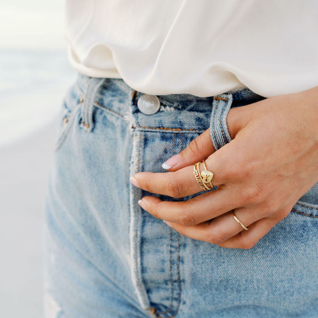 Mama, Heart, Beaded, Hammered Band ring_Katie Dean Jewelry_handmade in America_stacking ring