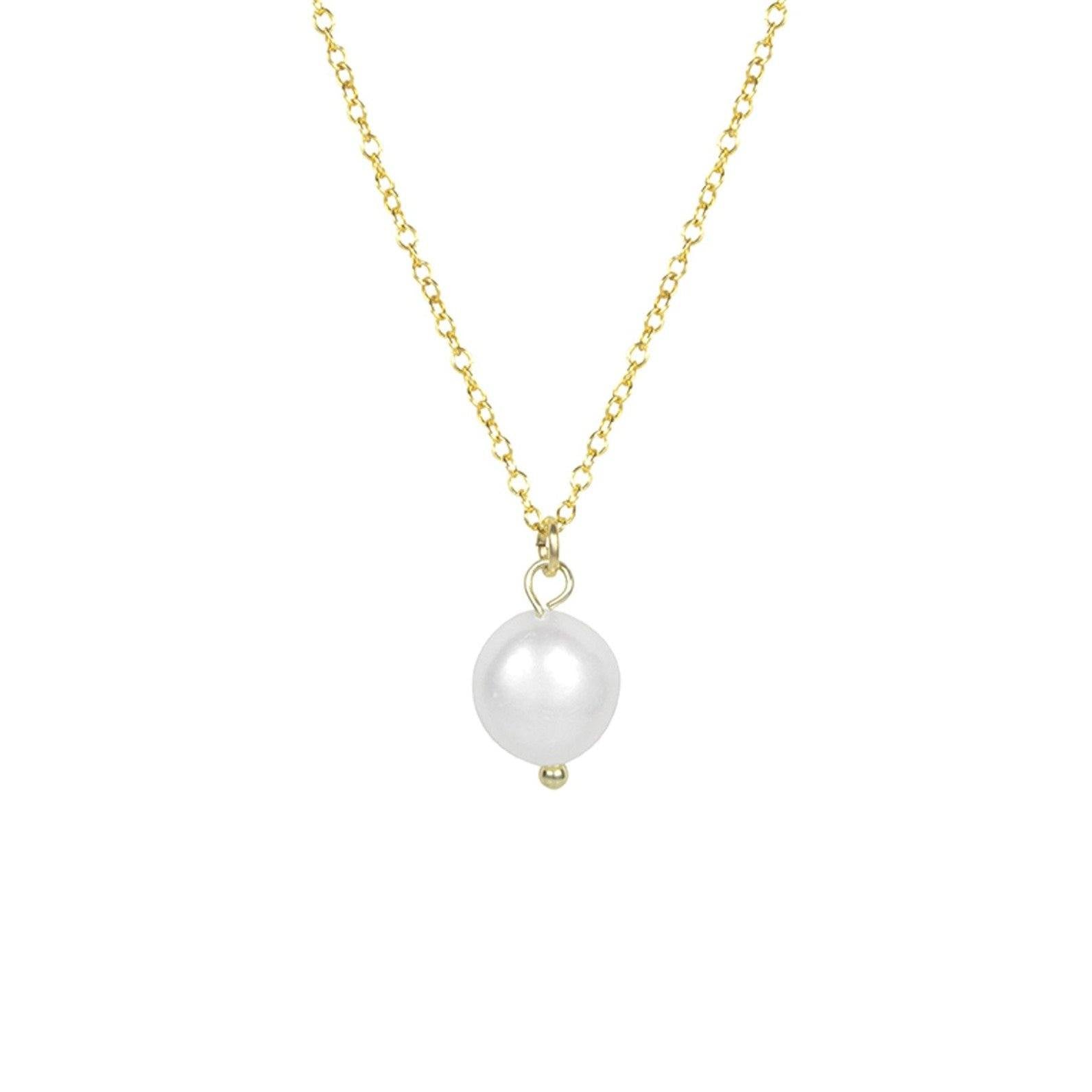 Dainty gold long Pearl Pendant Necklace, Pearl collection, handmade in America by Katie Dean Jewelry