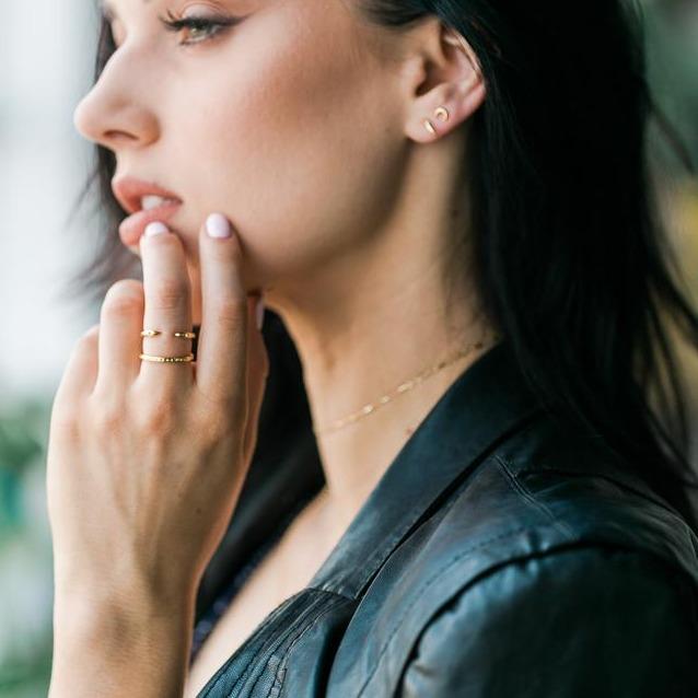 The Claw Ring layered with the Dotted Ring. Handmade by Katie Dean Jewelry in California. 