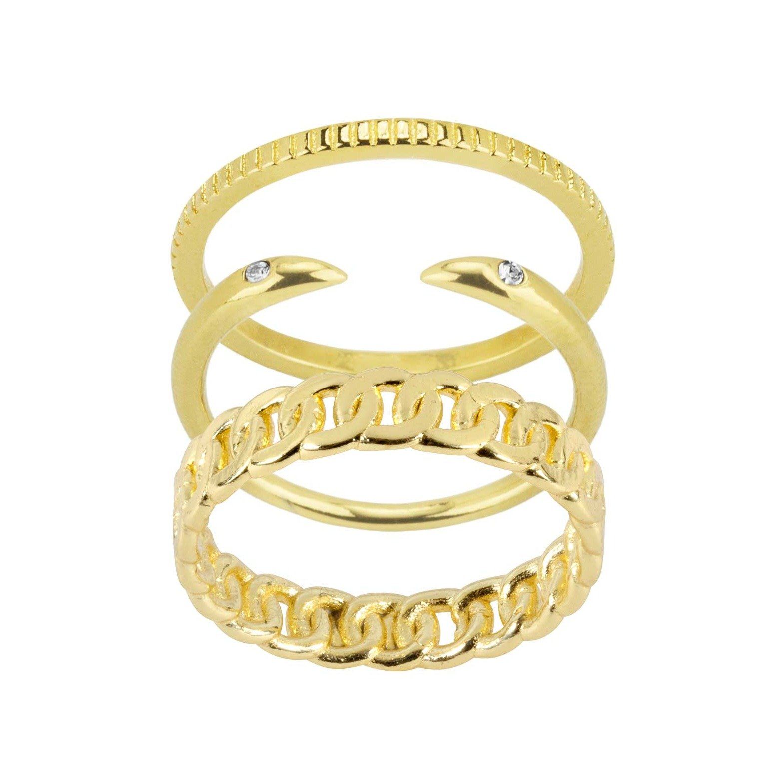Figaro Ring Stack comes with one coin ring, one claw ring and one figaro chain ring, handmade by Katie Dean Jewelry