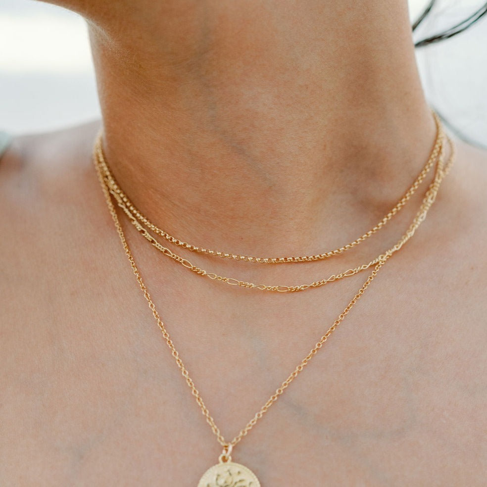 Gold Rolo Choker_Figaro Chain Choker_Katie Dean Jewelry_layering necklaces_Scorpio Zodiac Necklace