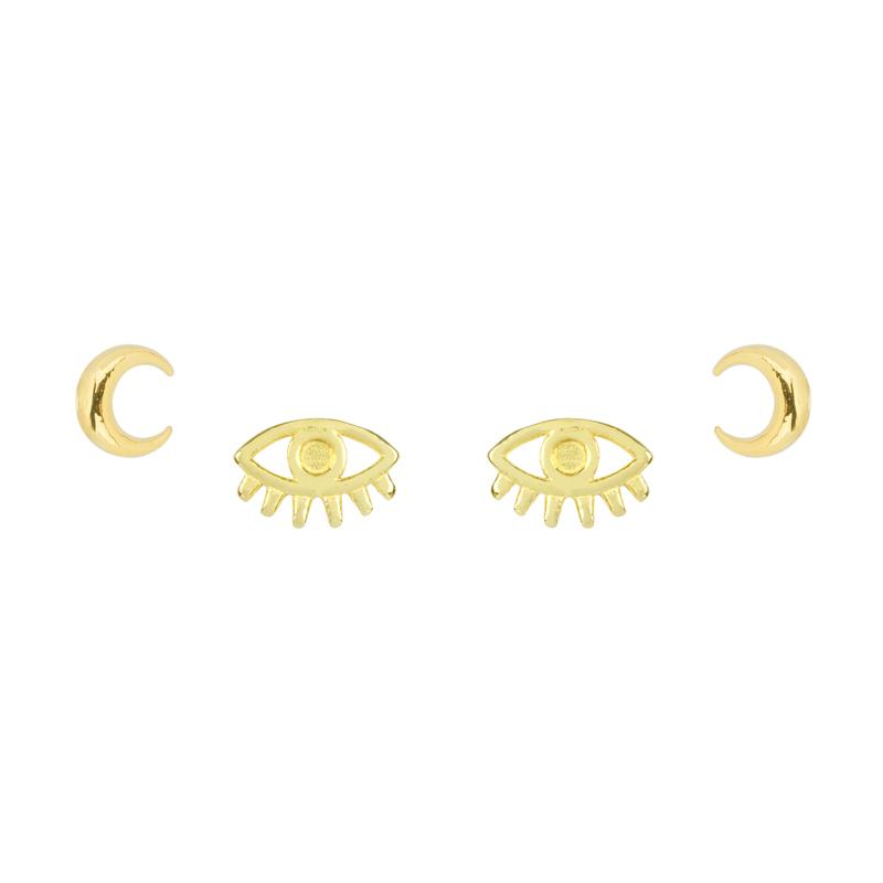 Good vibes all around with this Moon and Evil Eye Earring Set. Give the gift of good luck and fortune to yourself or to that special someone.  Handmade in California by Katie Dean Jewelry. Nickel free and hypoallergenic.